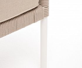 Канны левый модуль плетеный из роупа, каркас алюминий белый муар, роуп бежевый круглый, ткань бежевая 15052