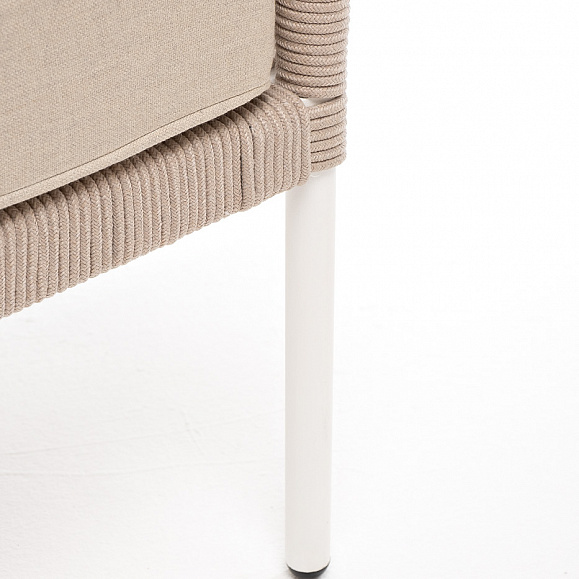 Канны левый модуль плетеный из роупа, каркас алюминий белый муар, роуп бежевый круглый, ткань бежевая 15052 фото 7