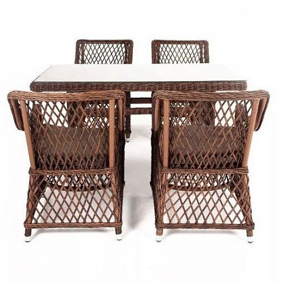 Обеденная группа Латте-140 L 4SIS из искусственного ротанга, цвет коричневый фото 4