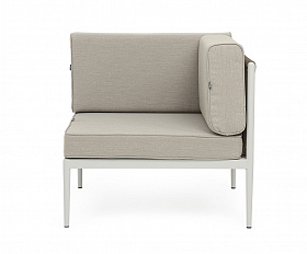 Касабланка угловой модуль плетеный из роупа, каркас алюминий светло-серый (RAL7035) муар, роуп серо-коричневый 23мм, ткань бежевая 15052