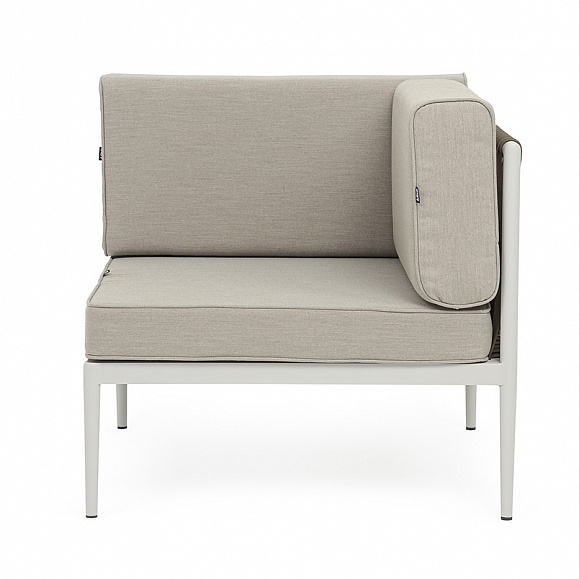 Касабланка угловой модуль плетеный из роупа, каркас алюминий светло-серый (RAL7035) муар, роуп серо-коричневый 23мм, ткань бежевая 15052 фото 2