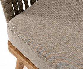 Мальорка кресло плетеное из роупа, основание дуб, роуп серо-коричневый 23мм, ткань бежевая 15052