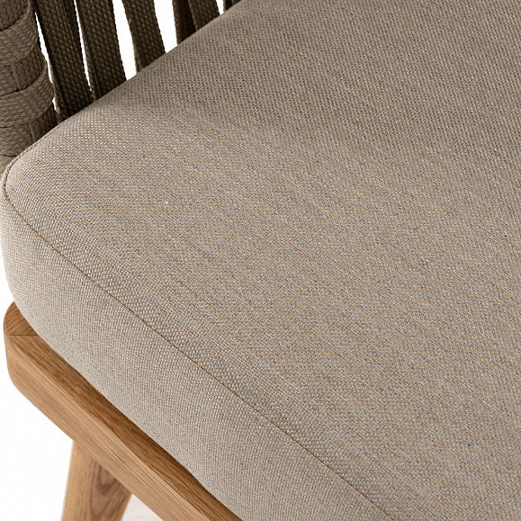 Мальорка кресло плетеное из роупа, основание дуб, роуп серо-коричневый 23мм, ткань бежевая 15052 фото 7