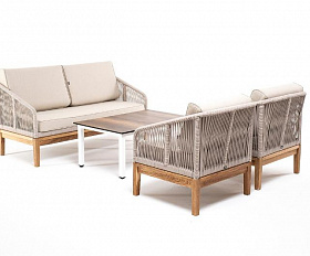 Лаунж-зона 4-местная Канны 4SIS из роупа (веревки), основание дуб, цвет бежевый