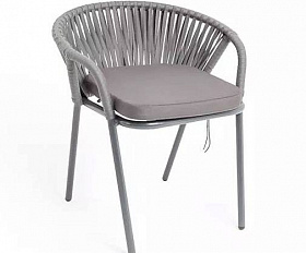 Стул Женева 4SIS плетеный из роупа, каркас алюминий темно-серый (RAL7024) муар, роуп серый 15мм, ткань серая 17