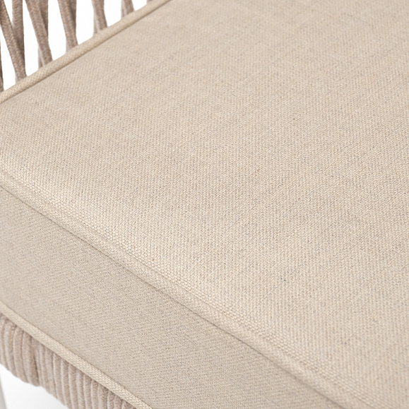 Канны кресло плетеное из роупа, каркас алюминий белый, муар, роуп бежевый круглый, ткань бежевая 035 фото 7