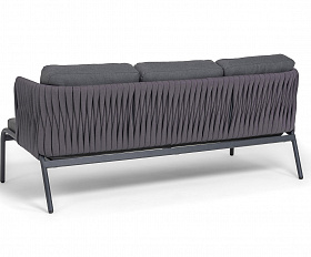 Ронда диван 3-местный плетеный из роупа, каркас алюминий темно-серый (RAL7024) муар, роуп серый 40 мм tex, ткань темно-серая 027