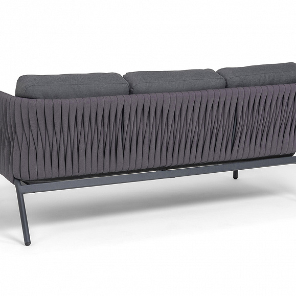 Ронда диван 3-местный плетеный из роупа, каркас алюминий темно-серый (RAL7024) муар, роуп серый 40 мм tex, ткань темно-серая 027 фото 5