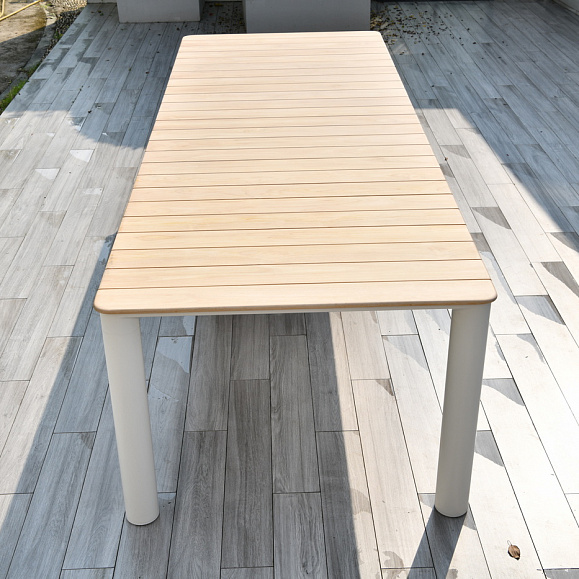 Прага обеденный стол с тиковой столешницей и алюминиевым каркасом фото 3