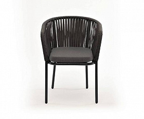 Стул Бордо 4SIS плетеный из роупа, каркас алюминий темно-серый (RAL7024) муар, роуп серый 15мм, ткань серая 17