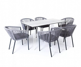 Обеденная группа Милан 4SIS из роупа (веревки), цвет светло-серый с темным каркасом