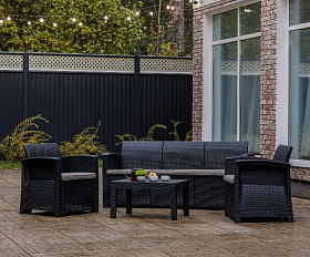 Обеденный комплект Lily Royal Family из пластика с трехместным диваном, цвет черный