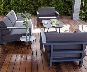 Гранада диван 3-местный, каркас алюминий темно-серый (RAL7024) муар, ткань темно-серая 027