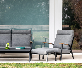 Кресло Malmo Brafritid с пуфом, антрацит/светло-серый, алюминий/тик