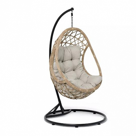 Подвесное кресло Венеция 4SIS из искусственного ротанга, цвет соломенный с бежевой подушкой фото 1