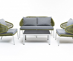 Лаунж-зона Милан 4SIS 4-местная плетеная из роупа (веревки), каркас алюминиевый светло-серый, роуп салатовый меланж