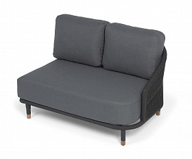 Верона левый модуль плетеный из роупа, каркас алюминий темно-серый (RAL7024) муар, роуп темно-серый круглый, ткань темно-серая 027, L131х89