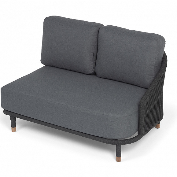 Верона левый модуль плетеный из роупа, каркас алюминий темно-серый (RAL7024) муар, роуп темно-серый круглый, ткань темно-серая 027, L131х89 фото 4