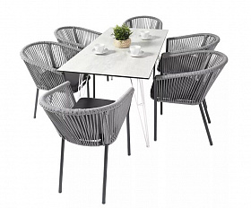 Обеденная группа Милан 4SIS из роупа (веревки), цвет светло-серый с темным каркасом