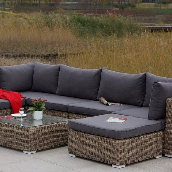 Модуль диванный угловой Лунго 4SIS из искусственного ротанга, цвет соломенный с подушками фото 6
