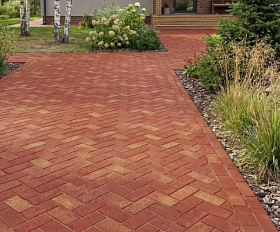 Клинкерная брусчатка ЛСР Ницца золото 200х100х50 мм, тёмно-красный