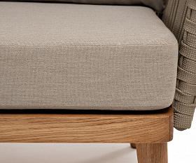 Мальорка диван 3-местный плетеный из роупа, основание дуб, роуп серо-коричневый 23мм, ткань бежевая 15052