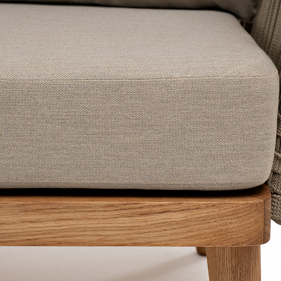 Мальорка диван 3-местный плетеный из роупа, основание дуб, роуп серо-коричневый 23мм, ткань бежевая 15052 фото 6