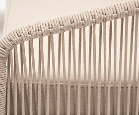 Канны диван модульный плетеный из роупа, каркас алюминий белый, роуп бежевый круглый, ткань бежевая 035