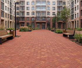 Клинкерная брусчатка ЛСР Ницца золото 200х100х50 мм, тёмно-красный