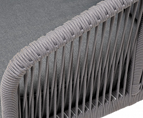 Канны диван 3-местный плетеный из роупа, каркас алюминий белый муар, роуп светло-серый круглый, ткань темно-серая 027