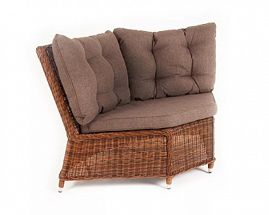 Модуль диванный угловой Бергамо 4SIS из искусственного ротанга, цвет коричневый с подушками