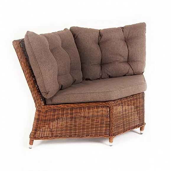 Модуль диванный угловой Бергамо 4SIS из искусственного ротанга, цвет коричневый с подушками фото 4