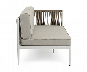 Касабланка левый модуль плетеный из роупа, каркас алюминий светло-серый (RAL7035) муар, роуп серо-коричневый 23мм, ткань бежевая 15052