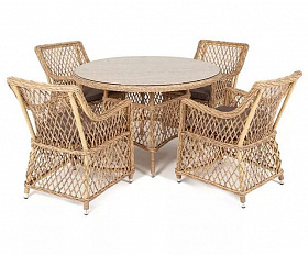 Обеденная группа Доппио 4SIS из искусственного ротанга, цвет соломенный