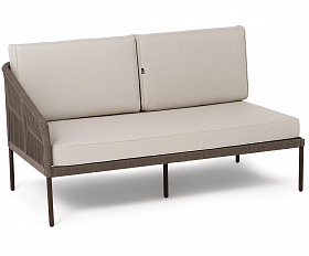 Канны правый модуль плетеный из роупа, каркас алюминий коричневый (RAL8016) муар, роуп коричневый круглый, ткань бежевая 15052