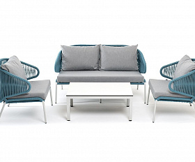 Лаунж-зона Милан 4SIS 4-местная плетеная из роупа (веревки), каркас алюминиевый светло-серый, роуп бирюзовый