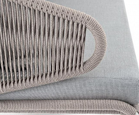 Диван двухместный Милан 4SIS из роупа (веревки), каркас алюминий светло-серый (RAL7035) шагрень, роуп серый меланж круглый, ткань светло-серая