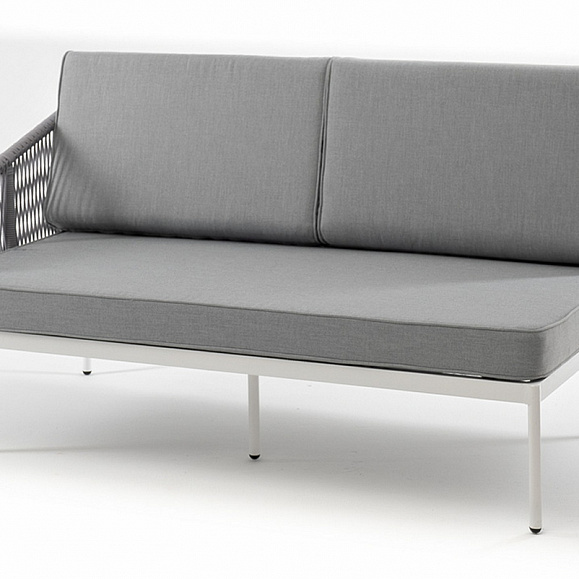 Канны правый модуль плетеный из роупа, каркас алюминий белый муар, роуп светло-серый круглый, ткань светло-серая фото 1