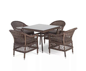 Плетеная обеденная группа Сицилия 4SIS из искусственного ротанга, цвет коричневый