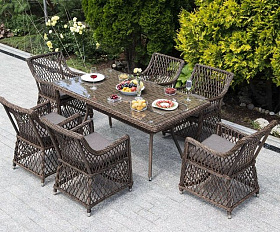 Плетеная обеденная группа Латте-160 L 4SIS из искусственного ротанга, цвет коричневый
