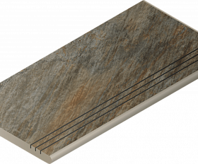 Керамогранитная ступень Italon Манетик X2 Дарк Закругленная Грип Правая 30X60