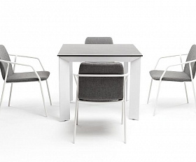 Обеденная группа Венето 4SIS на 4 персоны со стульями "Марокко", каркас белый, роуп серый