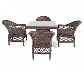 Плетеная обеденная группа Сицилия 4SIS из искусственного ротанга, цвет коричневый