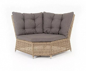 Модуль диванный угловой Бергамо 4SIS из искусственного ротанга, цвет соломенный с подушками