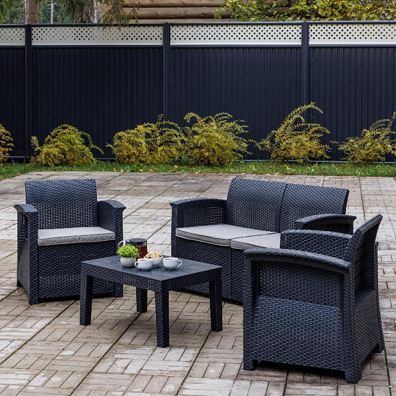 Обеденный комплект Lily Royal Family из пластика с двухместным диваном, цвет черный фото 4