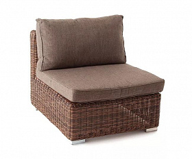Модуль диванный прямой Лунго 4SIS из искусственного ротанга, цвет коричневый с подушками