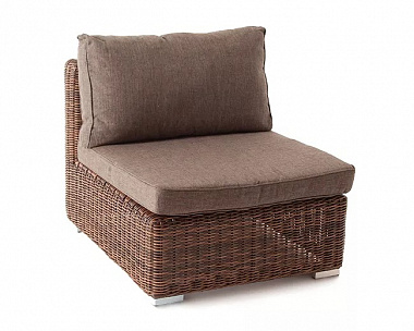 Модуль диванный прямой Лунго 4SIS из искусственного ротанга, цвет коричневый с подушками