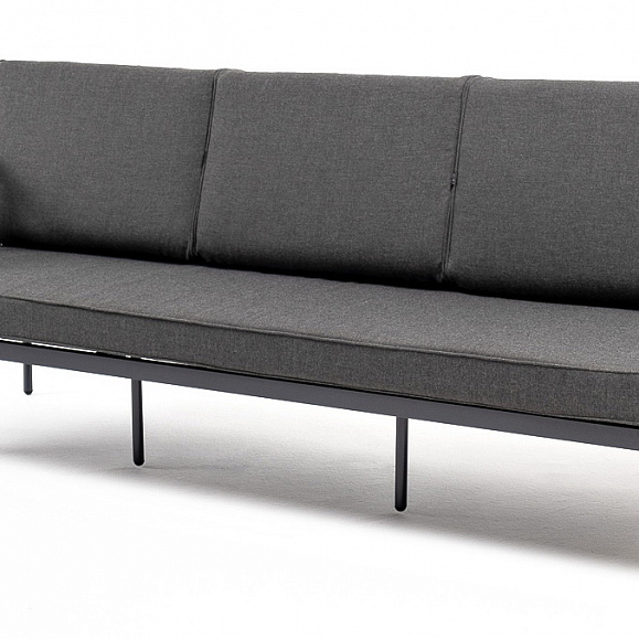 Канны диван 3-местный плетеный из роупа, каркас алюминий темно-серый (RAL7024) муар, роуп коричневый круглый, ткань темно-серая 027 фото 1