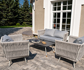 Монако лаунж-зона 4-местная из роупа со столом Верона (серый гранит), каркас светло-серый, роуп светло-серый