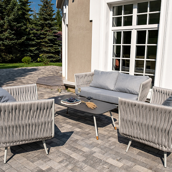 Монако лаунж-зона 4-местная из роупа со столом Верона (серый гранит), каркас светло-серый, роуп светло-серый фото 6